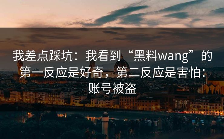 我差点踩坑：我看到“黑料wang”的第一反应是好奇，第二反应是害怕：账号被盗